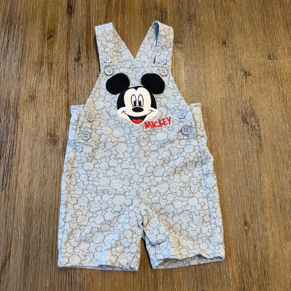 3/24$ Disney Mickey Mouse Light Grey Baby Shortalls Short Overalls size 3 months